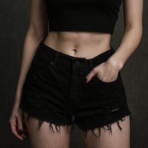 womens black gothic Blackcraft cult distressed punk cut off denim shorts size 28